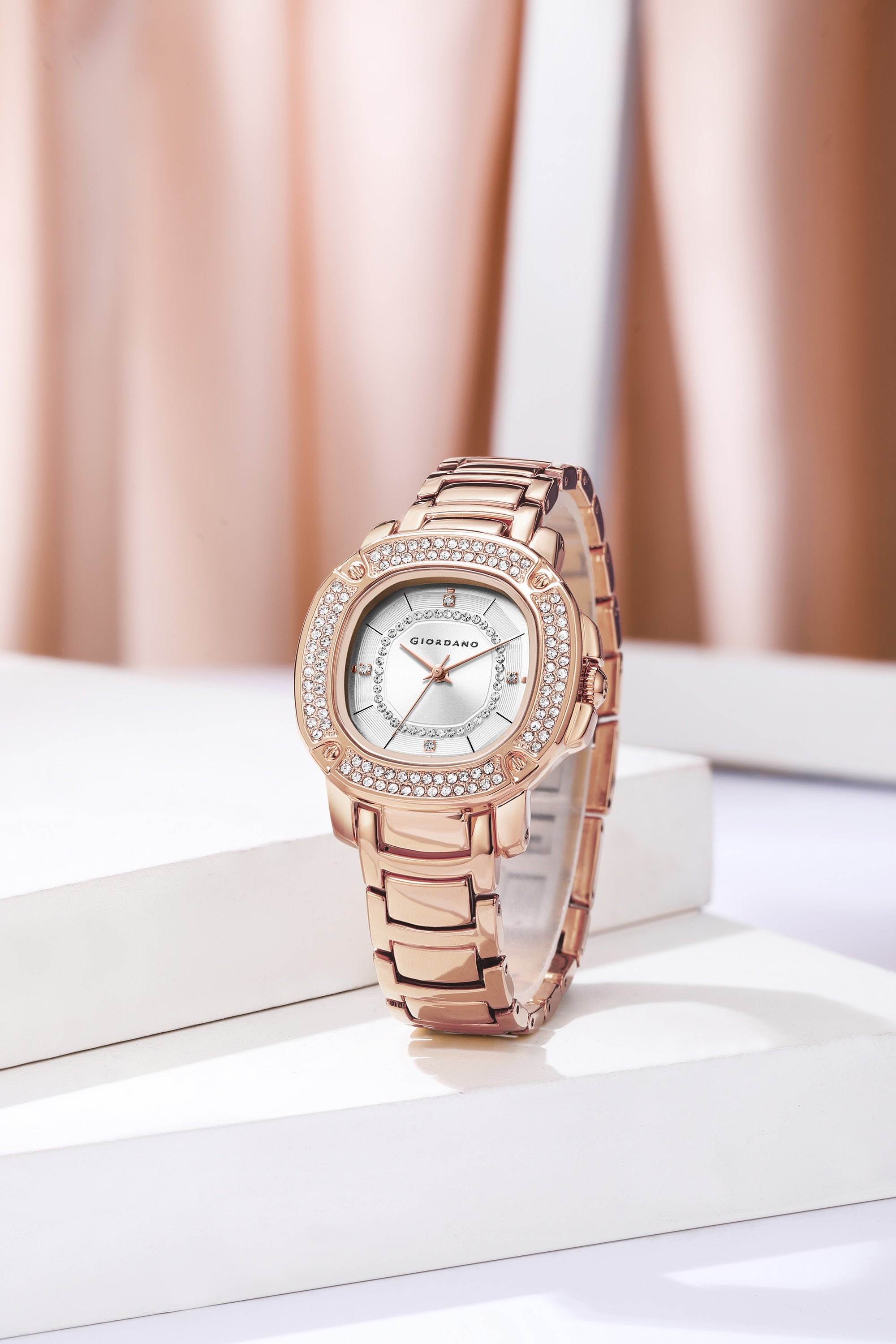 Giordano Analog dress Watch for Women with square dial , Crystal-Accented Bezel and stainless steel strap | GZ-60109-44